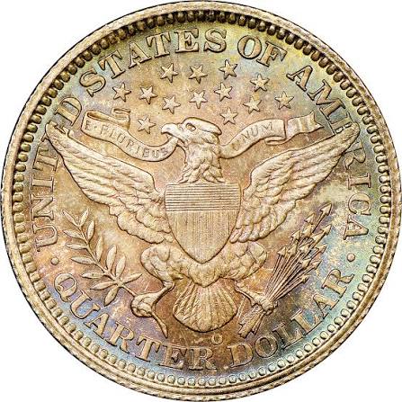 1906-O Barber Quarter reverse showing the New Orleans O mint mark and eagle detail